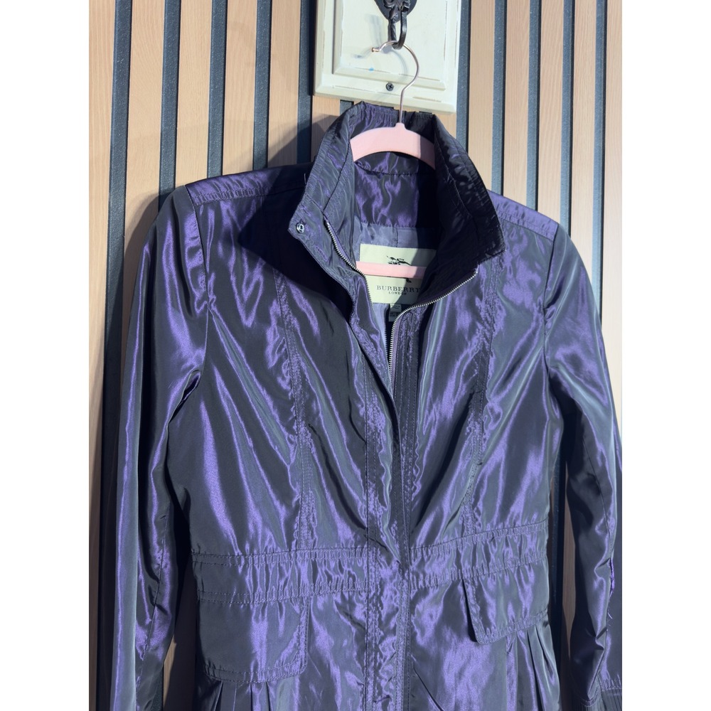 Burberry London Metallic Purple Nylon Trench Coat Jacket Made in Italy Size 6 - Picture 3 of 16
